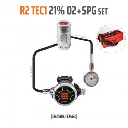 Tecline R2 TEC1 21% O2 G5/8 z manometrem x 2 plus dwie latarki hi max H1 i uprzęże