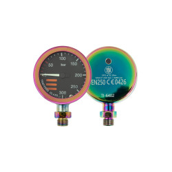 Manometr TecLine 52mm, 300/230 bar, pokrycie tęczowe PVD - głowica
